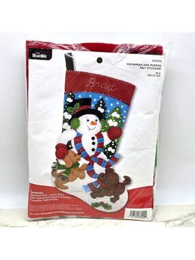 Bucilla 18” Felt Christmas Stocking Kit Snowman Puppy Sequins NEW Plaid 86900E